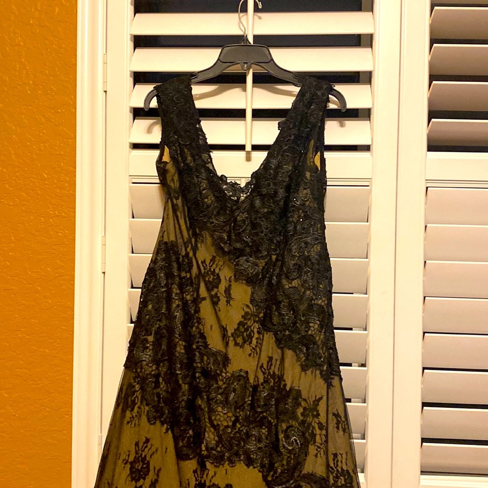 Black lace and sequin ball gown